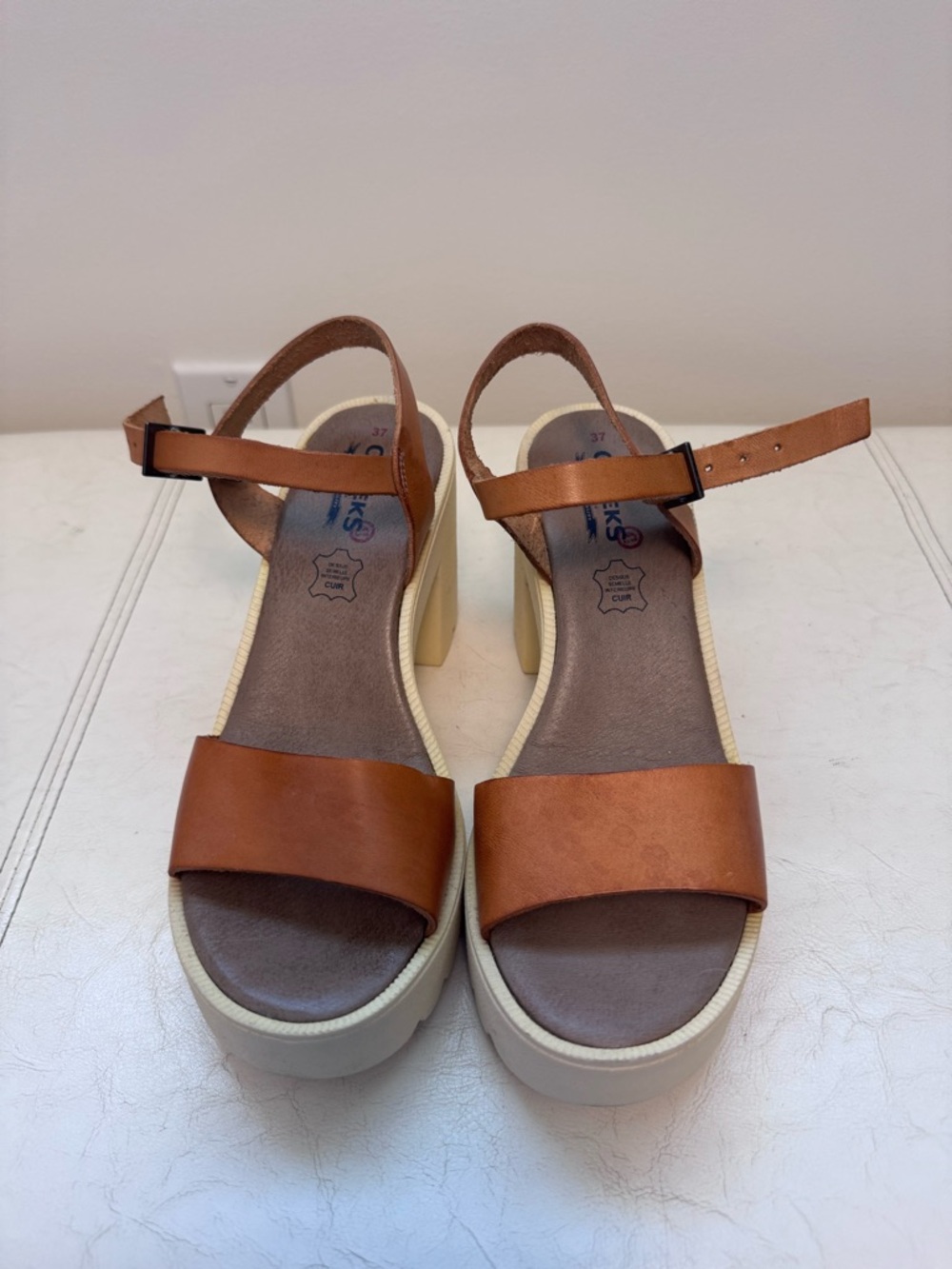 European Made Leather Platform Sandals